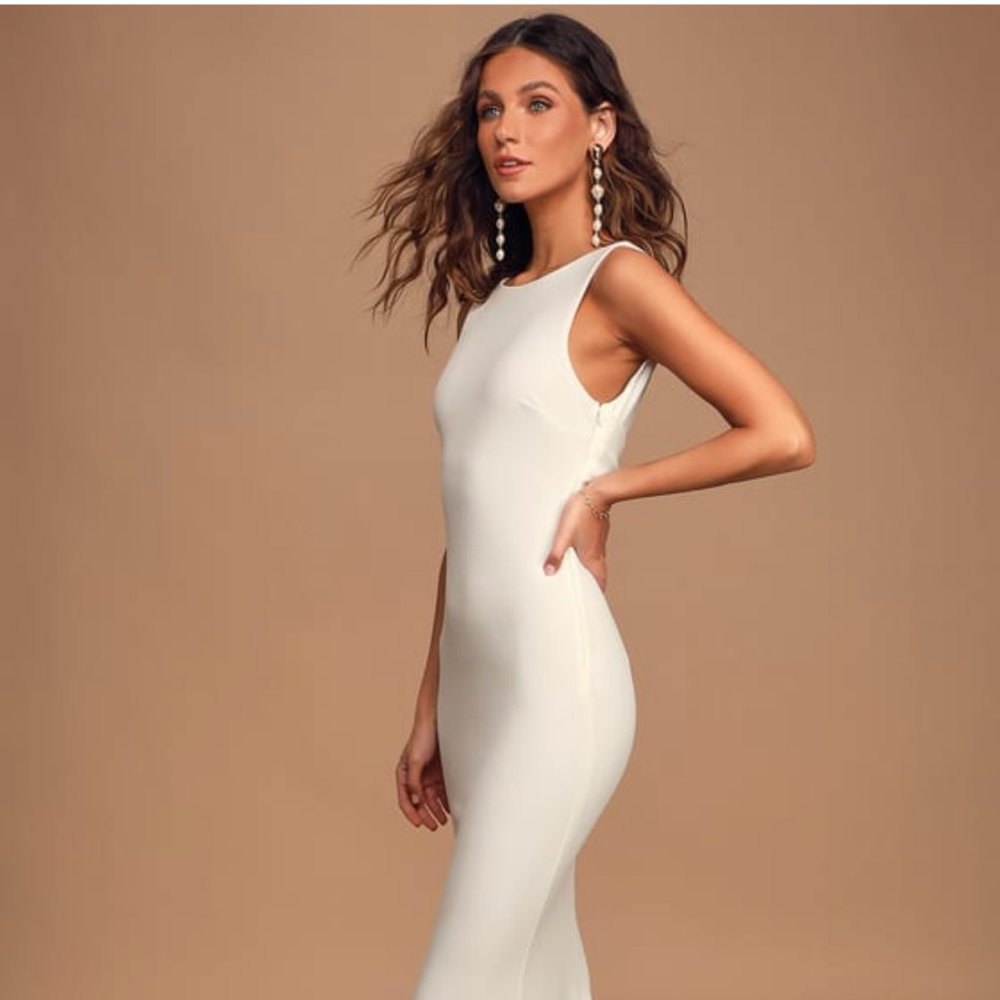 Lulus Love In Your Eyes Ivory Knotted Mermaid Maxi Dress NWT